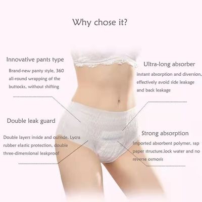 Pantalones blancos desechables para el período femenino para necesidades de distribución OEM ODM